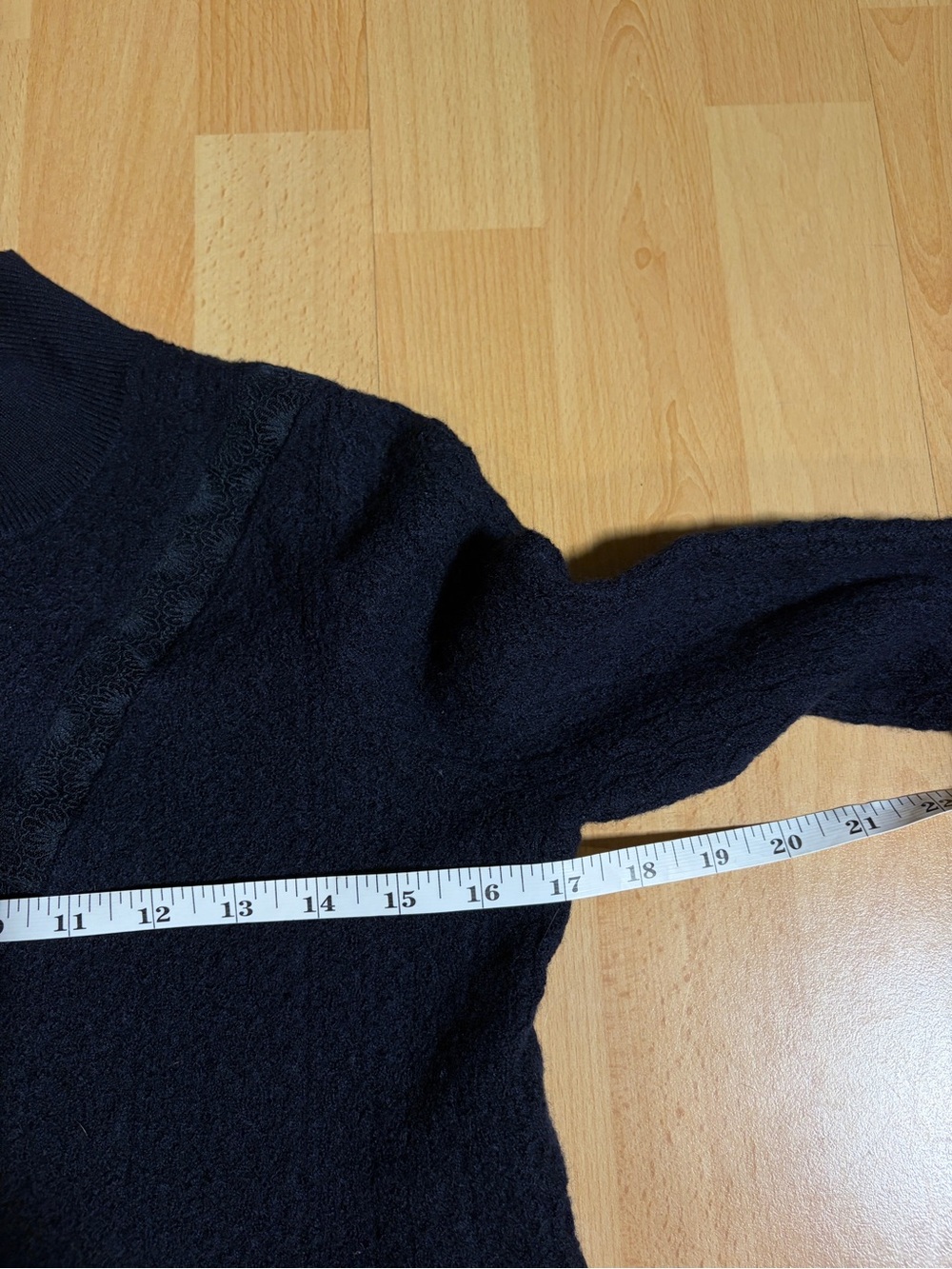 Sezane Anneli Sweater 100% Merino Wool Navy Lace-Inset Mockneck Pointelle Knit M - Picture 12 of 13